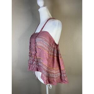 New Romantics Free‎ People Boho Embroidered Textured Halter Top XS Pink Festival